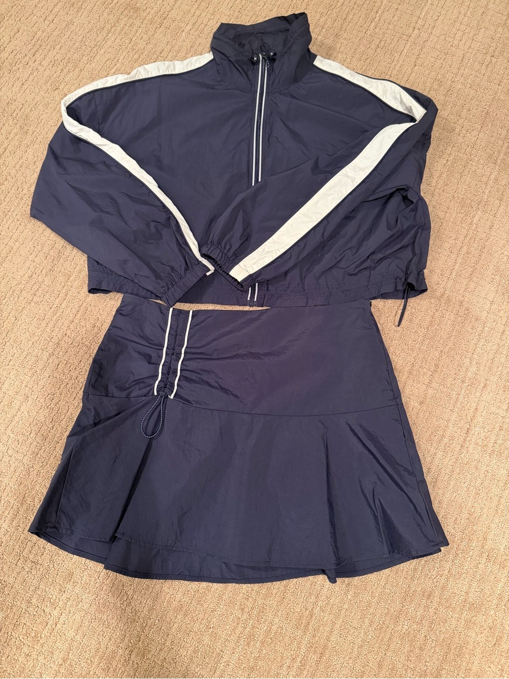 Zara Navy skirt and jacket Set with White Stripe Accents
